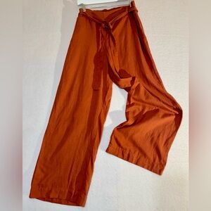 B.L.I. SON Linen Pants Womens Wide Leg Tie Waist Boho Orange Summer Pants